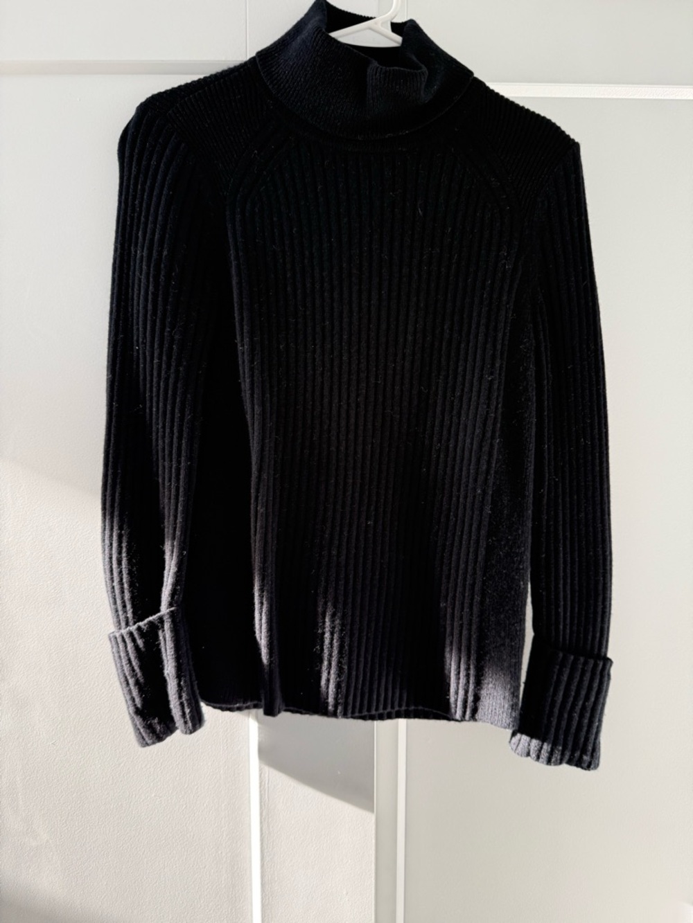 Black Ribbed Turtleneck Wool Sweater